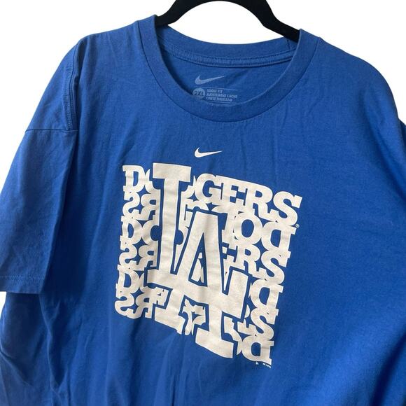 Nike Mens 2XL T-Shirt Dodgers Los Angeles Blue LA Short Sleeve Tee MLB Loose Fit - Picture 5 of 6